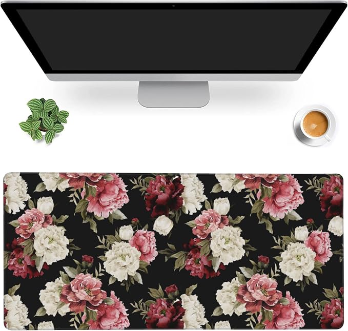 Desk Mat, Watercolor Peonies Floral Gaming Mouse Pad, XXL Extended Mouse Pad Mat by MIOAOSRT