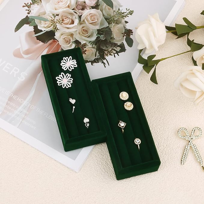 Small Jewelry Tray-Ring Organizer 2PCS Premium Velvet Rings Earrings Display - Image 5