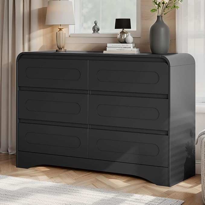 Black Dresser, Modern 6 Drawers Dressers & Chest of Drawers - Image 8