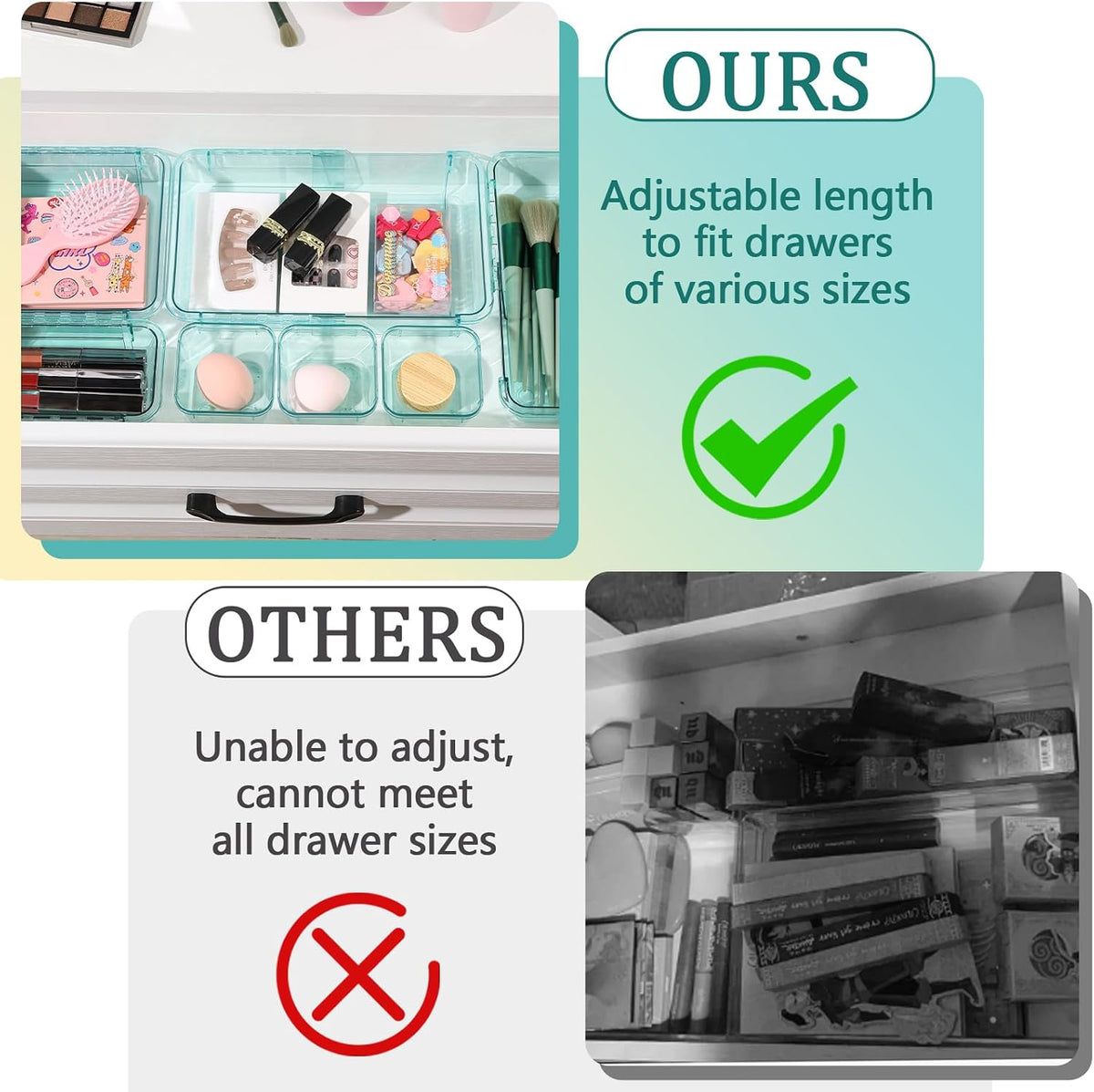 20 Pcs Adjustable Clear Drawer Organizer, Extendable Vanity Storage