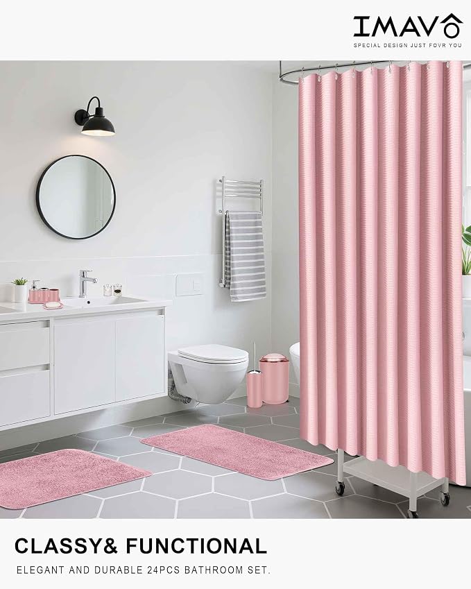 IMAVO Pink Bathroom Accessories, Non Slip Super Absorbent Rugs and Waterproof - Image 2