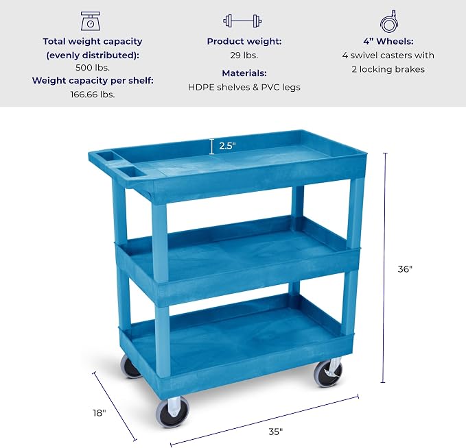 Stand Steady Tubstr 3 Shelf Utility Cart | Made in USA | Heavy Duty Tub Cart - Image 5