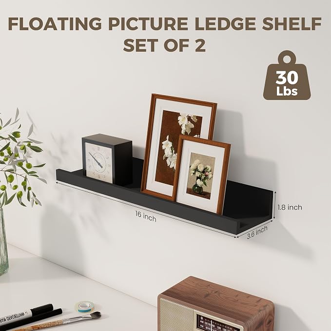 Axeman Black Floating Shelves 16 Inch | Picture Ledge Shelf Set of 2 | Rustic - Image 3