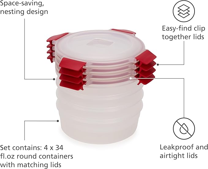 Joseph Joseph Nest Lock 8-piece Plastic BPA Free Round Food Storage Container - Image 4
