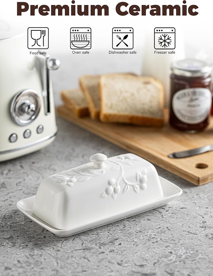 Butter Dish with Lid for Countertop, Ceramic Butter Dish with Knob Handle - Image 3