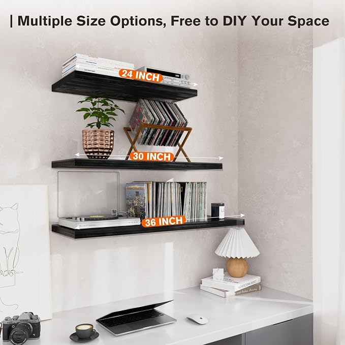 Wall Shelf Set of 3, Dark Wood Floating Shelves 30 in W x 10 in D x 1 in H - Image 5