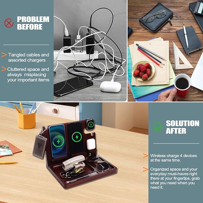 Wood Phone Docking Station, 27W Fast Charging 2 Phone Wireless Charging Station - Image 6