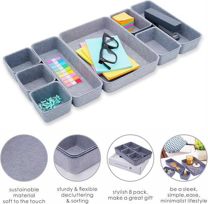 Welaxy Drawer organizers tray Felt storage bins office Desk Draw dividers Sleek - Image 6