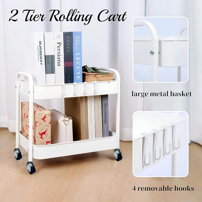 Under Desk Storage Cart 2 Tier Utility Rolling Cart - Image 3