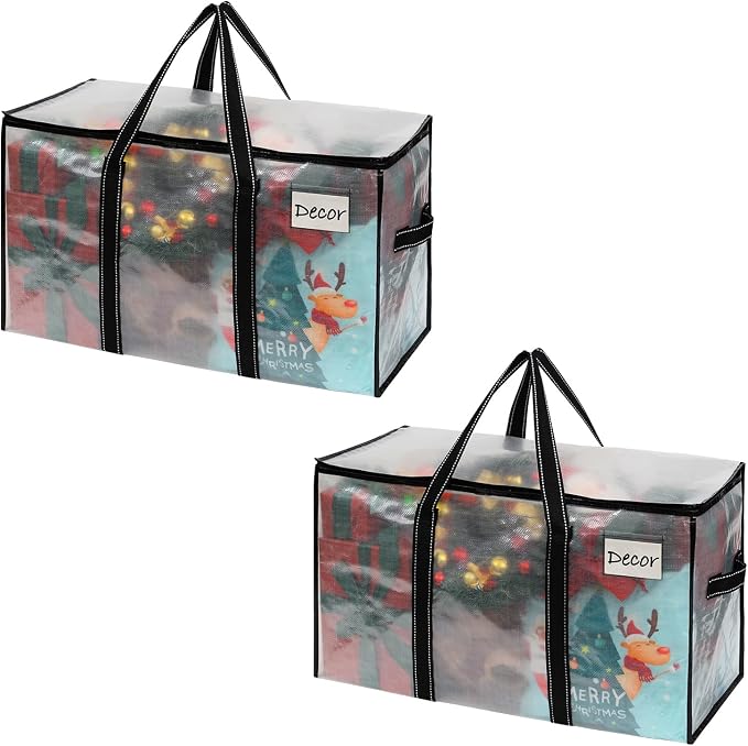 VENO 2 Pack Clear Moving Bags Christmas Storage Bags, Large Storage Bins by Veno