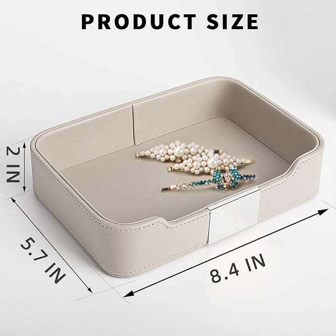 SANZIE Luxury Leather Tray Desktop Storage Catchall Organizer Decorative Tray - Image 3