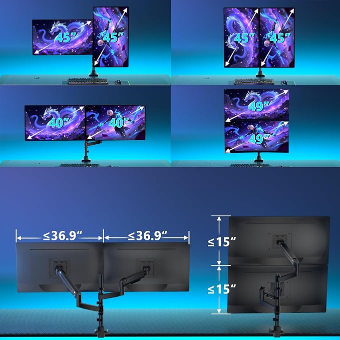 WALI Dual Monitor Mount for Ultrawide Heavy Duty Curved Monitor Stacking - Image 2