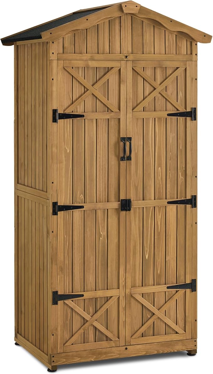 Macrout Outdoor Storage Cabinet, 75 Inches Lockable Wooden Storage Shed by MMACROUT