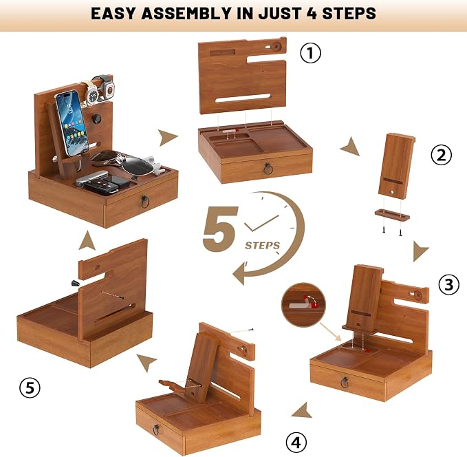 Wood Phone Docking Station, Nightstand Organizer - Image 7