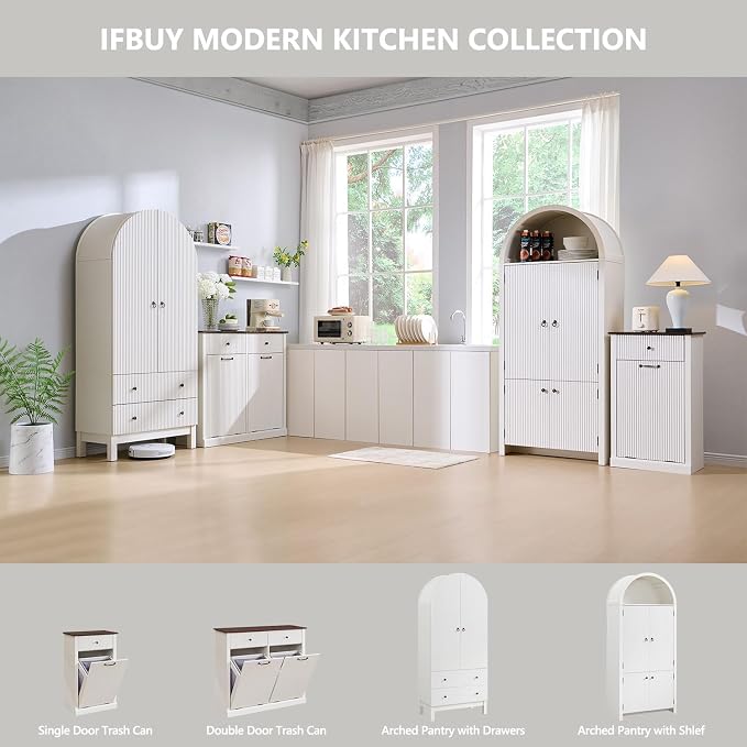 Modern Double Tilt-Out Laundry Hamper Cabinet, 20 Gallon Fluted Trash Can - Image 7