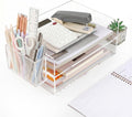 Acrylic Paper Tray Organizer for Desk, 2 Pack Clear with Pen Holder