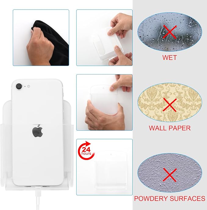 Cosmos Pack of 2 Acrylic Remote Control Holder Adhesive Wall Mount Phone Holder - Image 4