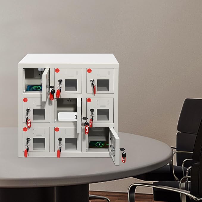 Cell Phone Charging Stations, 9 Slots Metal Mobile Phone Storage Cabinet - Image 2