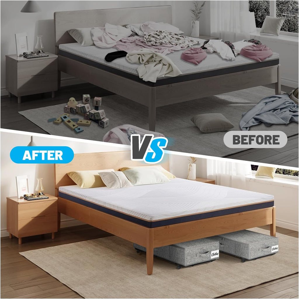 Large Sturdy Under Bed Storage with Wheels, 2 Pack 50L Rolling