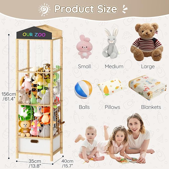 HOOBRO Stuffed Animal Storage & Organizer, Bamboo Stuffed Animal Holder - Image 2