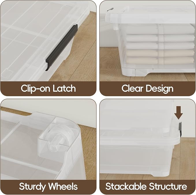 Saedy 4 Pack 40L Plastic Underbed Storage Container Box - Image 2