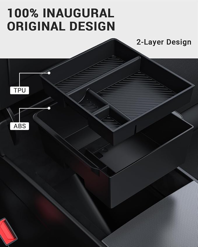 BASENOR 2026 Tesla Model Y Model 3 Armrest Storage Box, Center Console Organizer - Image 3