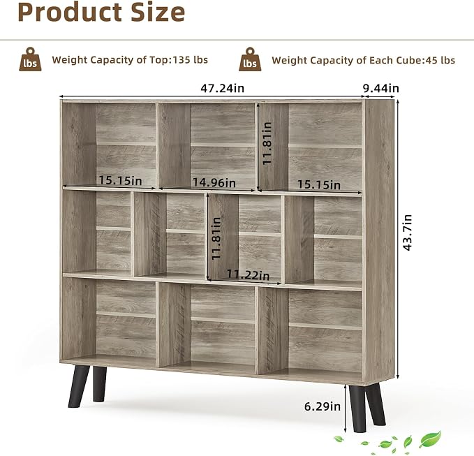 LEYAOYAO 10 Cube Bookshelf, 3 Tier Modern Wide Bookcase - Image 2