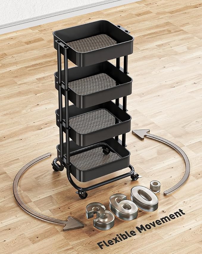 Pipishell 4 Tier Metal Rolling Utility Cart, Heavy-Duty Storage Rolling Cart - Image 6