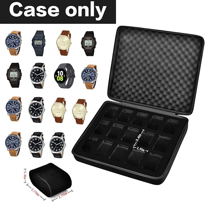 Comecase 15 Slots Watch Box Organizer/Men Watch Display Storage Case Fits All - Image 2