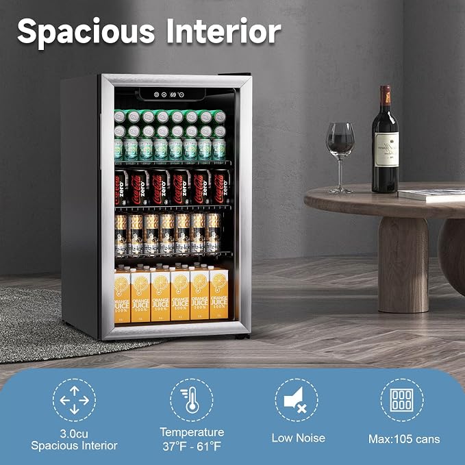 Beverage Refrigerator Cooler, 105 Can Mini Fridge Glass Door - Image 5