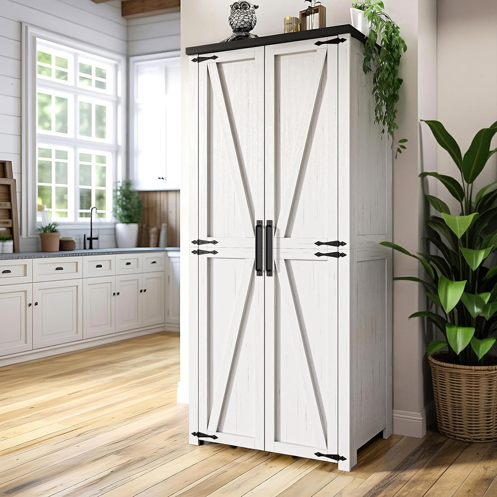 White Farmhouse 72" H Craft Storage Cabinet with Adjustable Shelves