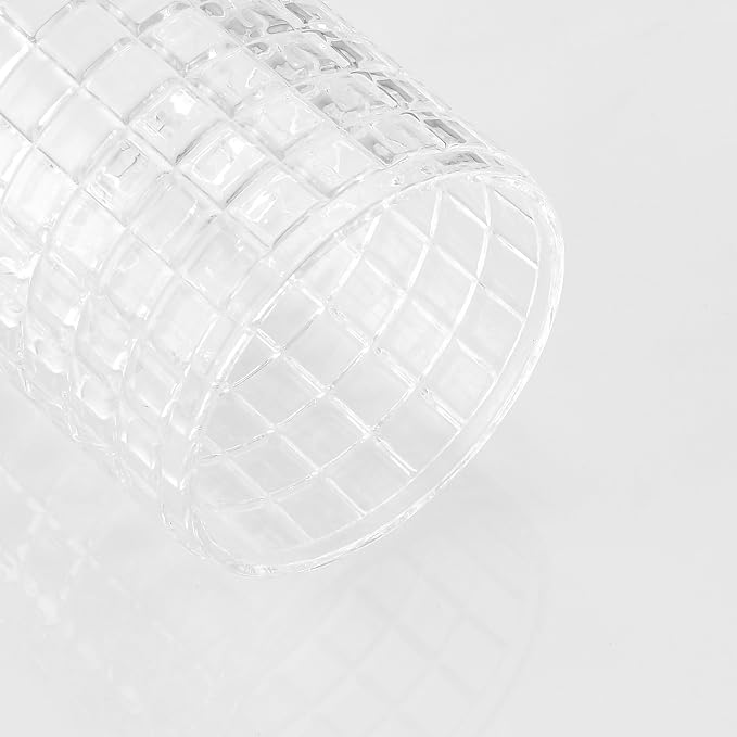 Clear Tranparent Apothecary Etched Geometric Grid Glass Jar W/Gold Metal Lid - Image 7