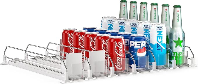 Soda Can Dispenser for Refrigerator, Self-Pushing Drink Organizer for Fridge by Feverdes