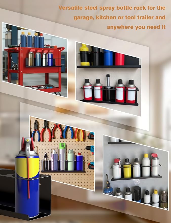 6 Pack Spray Can Holder Organizer, Wall-Mounted Steel Spray Bottle Rack - Image 7