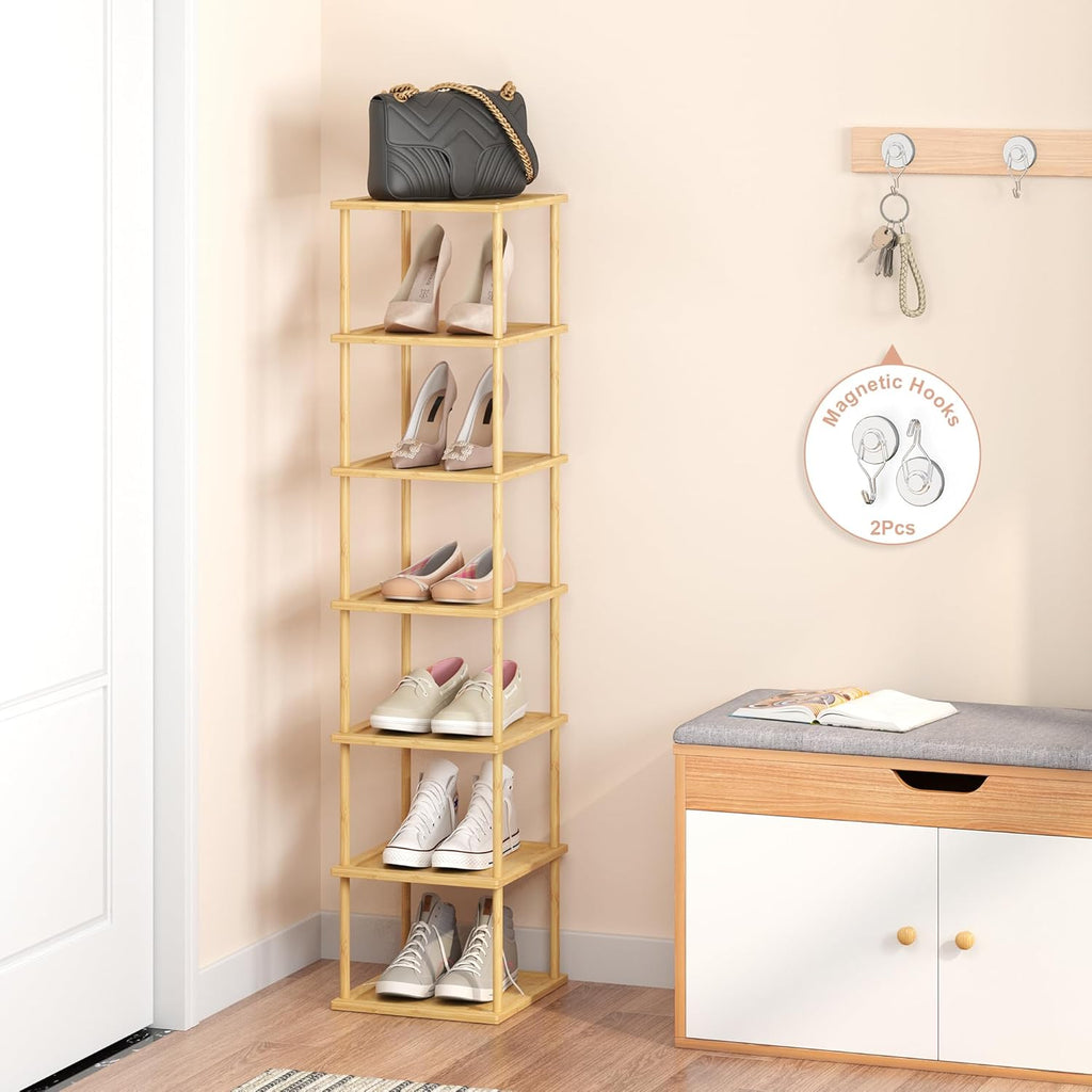 MHXW SXPN Bamboo Free Standing Shoe Rack Shelf Multi Tier Tall Wooden