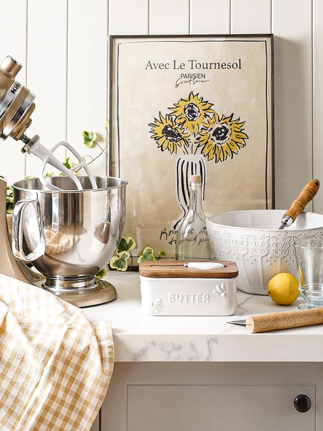 LE TAUCI Butter Dish with Lid for Countertop, Ceramic Butter Container - Image 2