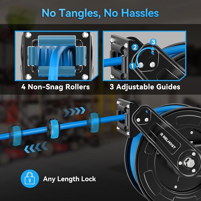 Retractable Air Hose Reel Dual Arms, 50 ft x 3/8 in Hybrid Air Hose Max 300PSI - Image 5