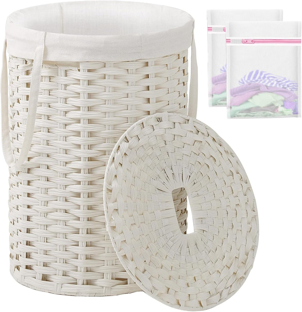 Laundry Hamper with Lid Laundry Basket with Lid 72L, White