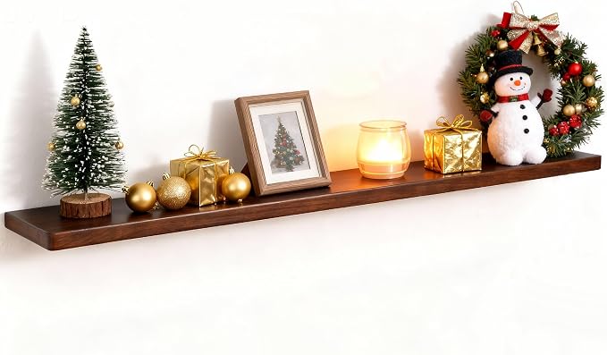 48" Rustic Walnut Wood Floating Shelves, 8 Inch Deep Wall Shelves by FunMemories