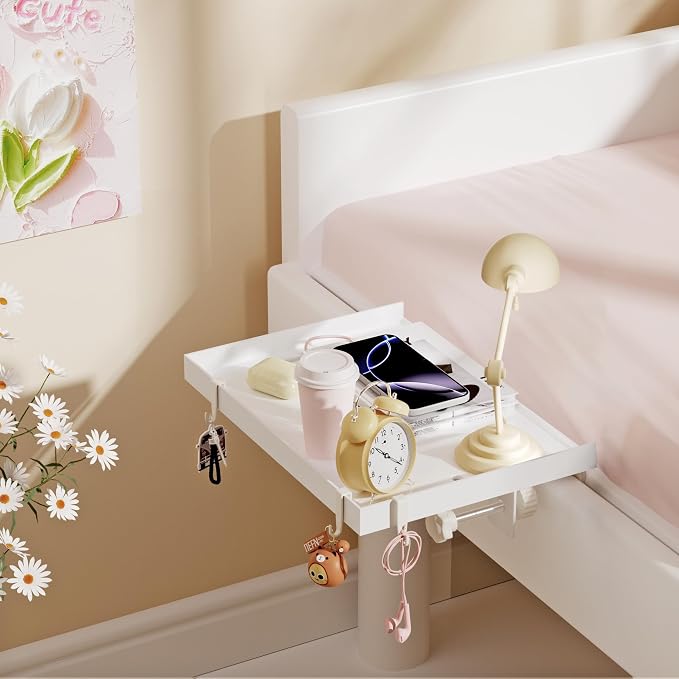 Foldable Bedside Shelf, Metal Clip-On Bed Tray Table - Image 2