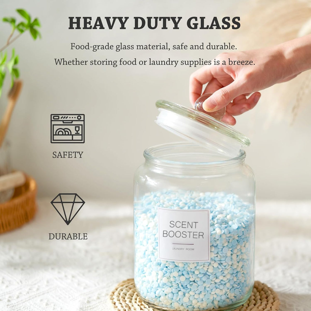 FyndraX Laundry Pods Glass Jars - Half Gallon Airtight Containers with