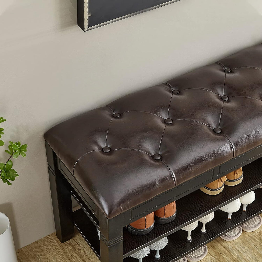LEILISI Shoe Bench, Storage Rack Organizer with Cushion 2 Tier Lift