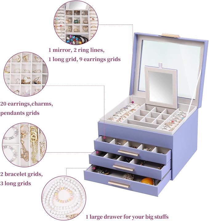 BOOVO Clear Lid Jewelry Box, 4 Layers Jewelry Organizer Large Jewelry Storage - Image 5