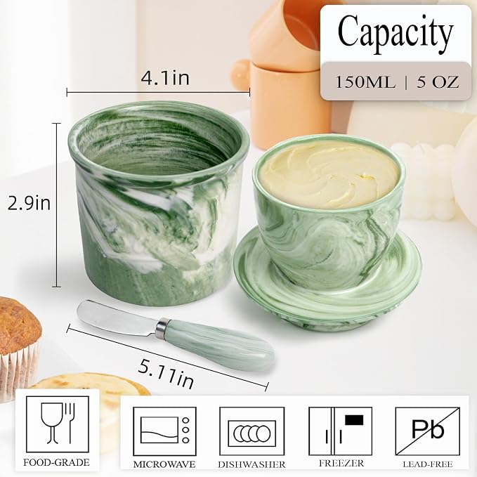 Ceramic Butter Crock with Lid & Spreader Knife, Butter Keeper - Image 3