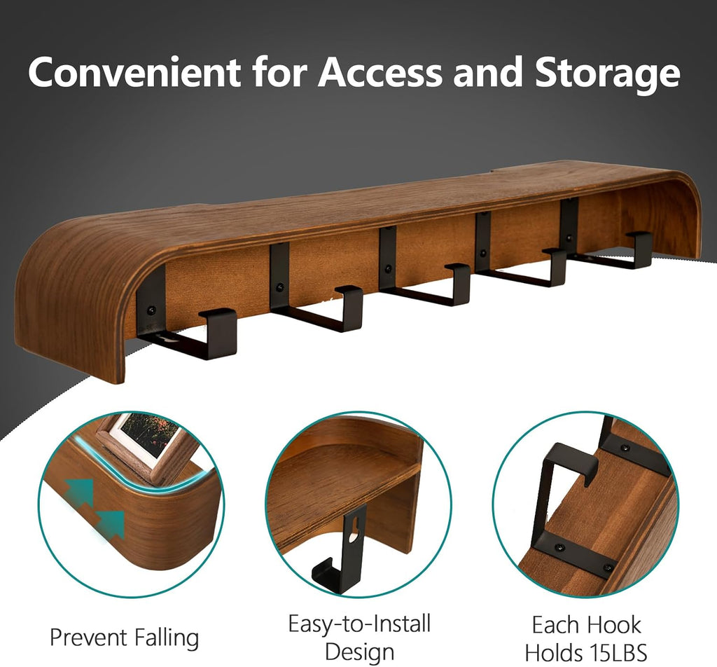 Coat Rack Wall Mount with Hidden Hooks Modern Key Holder Wood Entryway
