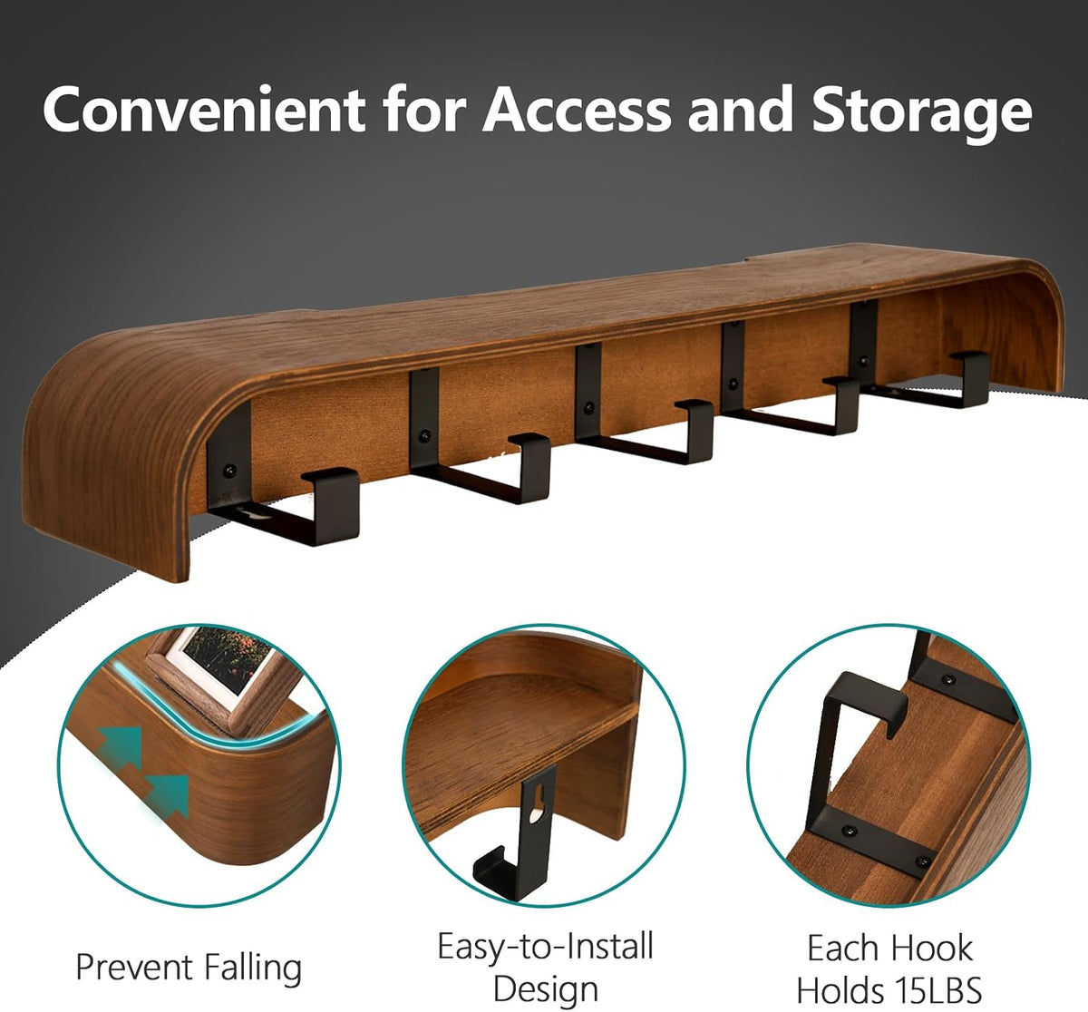 Coat Rack Wall Mount with Hidden Hooks Modern Key Holder Wood Entryway