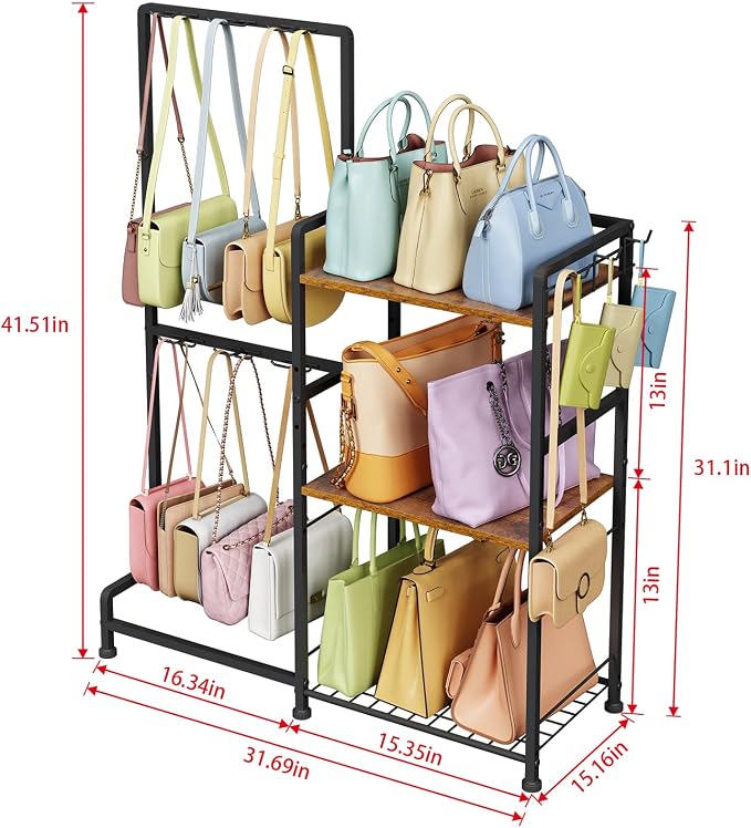 Purse Storage Organizer for Women, 3-Tier Max Purse Storage Stand Rack Holder & - Image 3