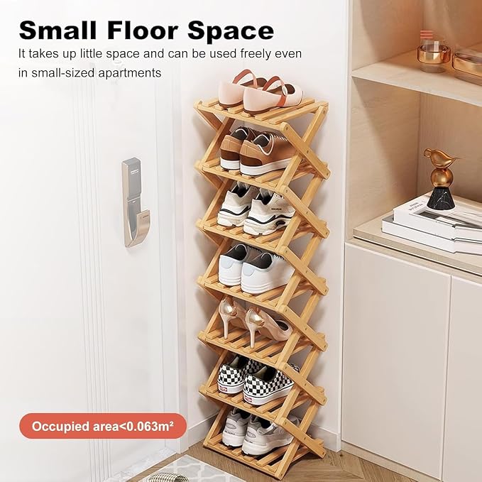 YYW Bamboo Shoe Rack for Entryway, Free Standing Shoe Racks Shelf Closet - Image 3