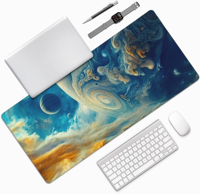 Spectacular Cosmic Planets Large Mouse Pad, Vintage Aesthetic Gaming Desk Mat - Image 7