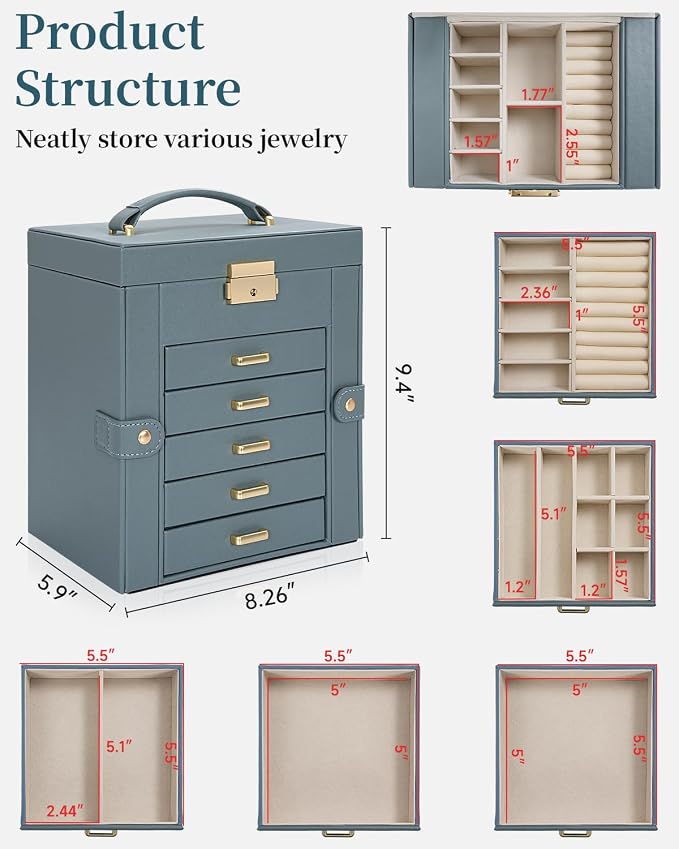 TORIBIO Large Jewelry Box for Women, Leather Jewelry Organizer - Image 2